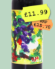 natural wine with painted lable of vines. Vibrant colours 